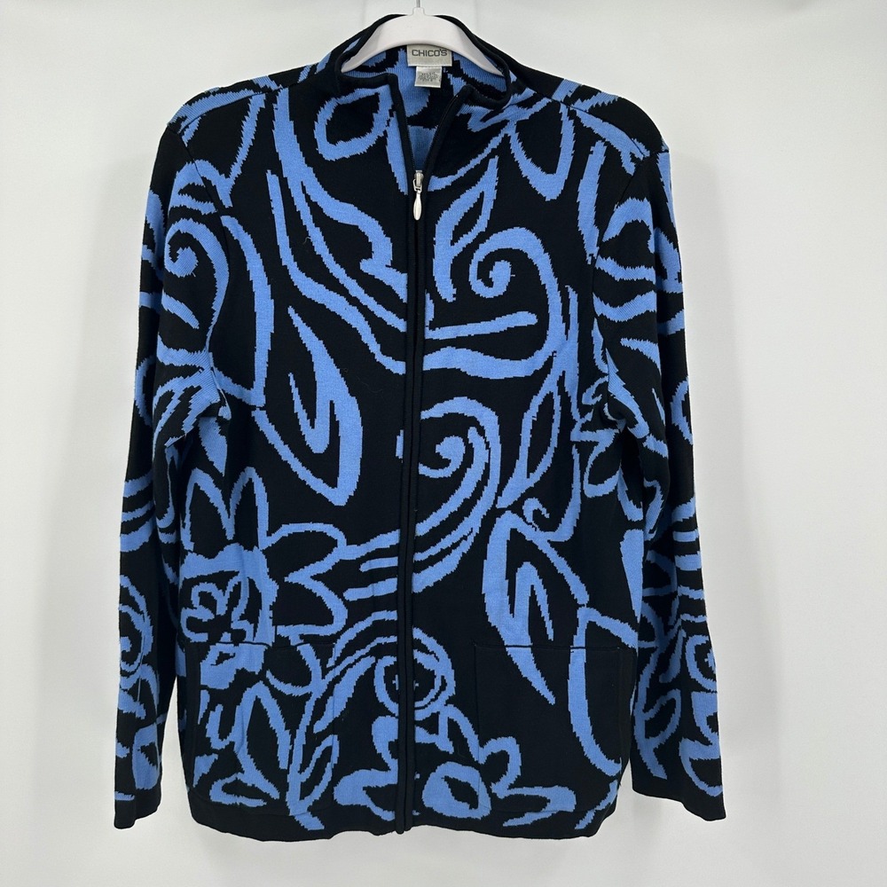 Chicos Womens Art To Wear Silk Blend Jacket Size 2 US L Boho Bold Professional